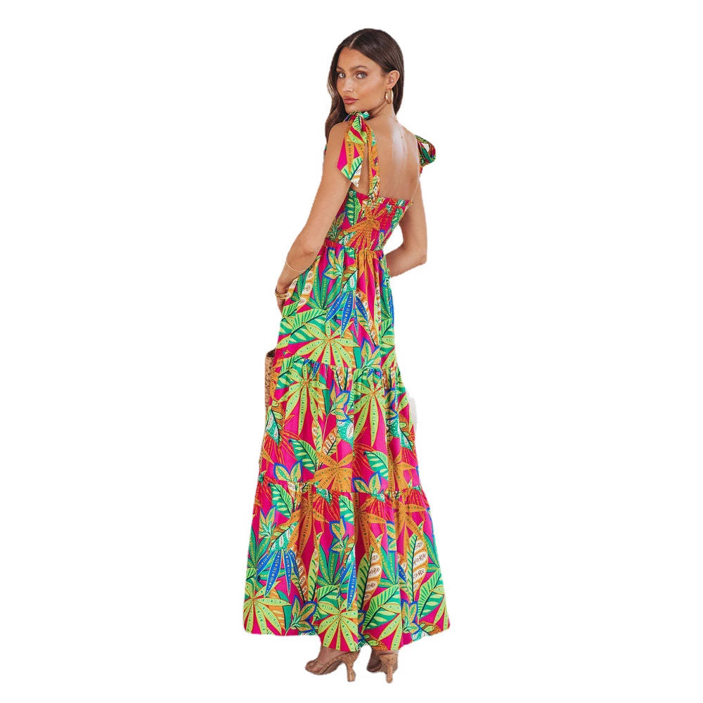Abito Boho Tropicale con Spalline Annodate - retro Verde tropicale