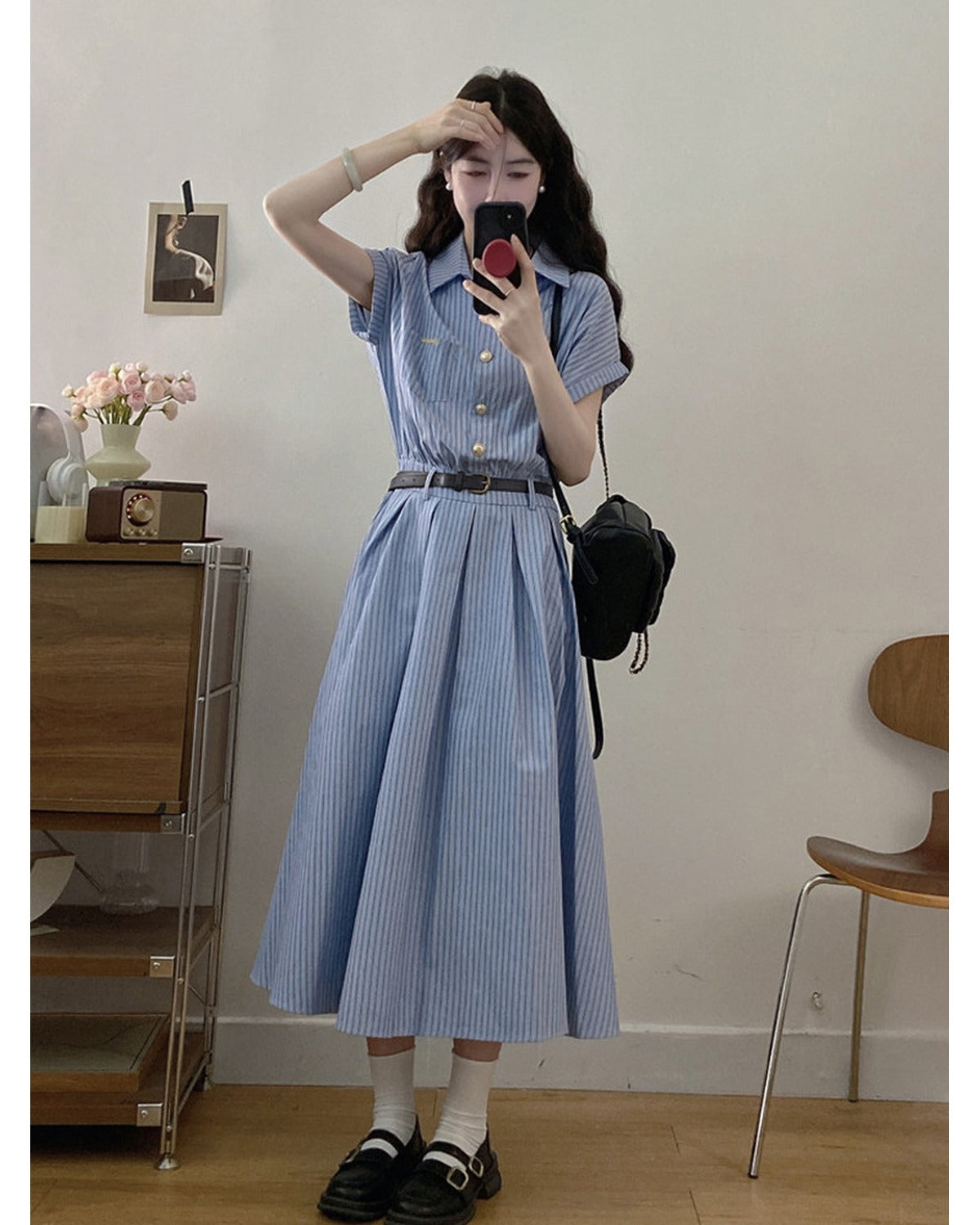 Abito Camicia Midi a Righe Blu - SLK