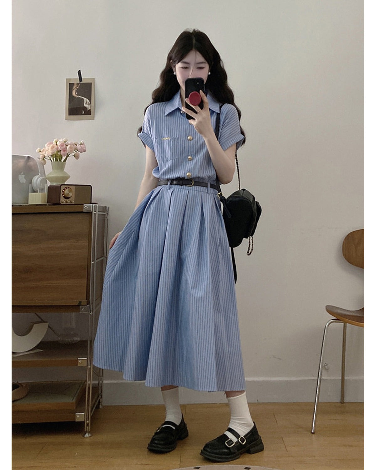 Abito Camicia Midi a Righe Blu - SLK