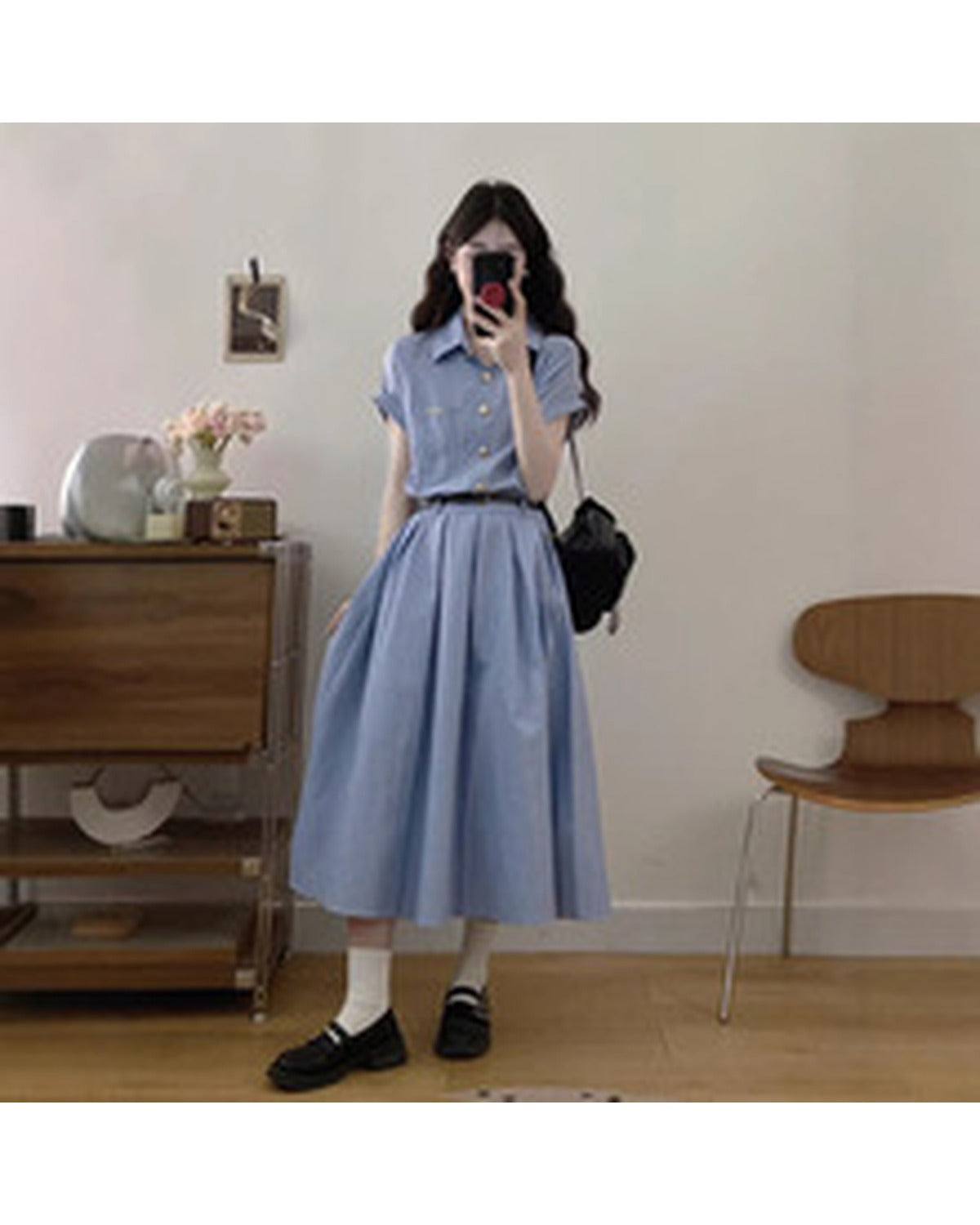 Abito Camicia Midi a Righe Blu - SLK