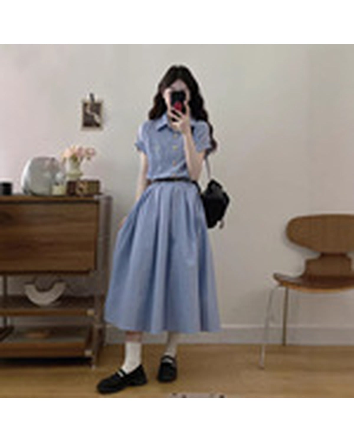Abito Camicia Midi a Righe Blu - SLK
