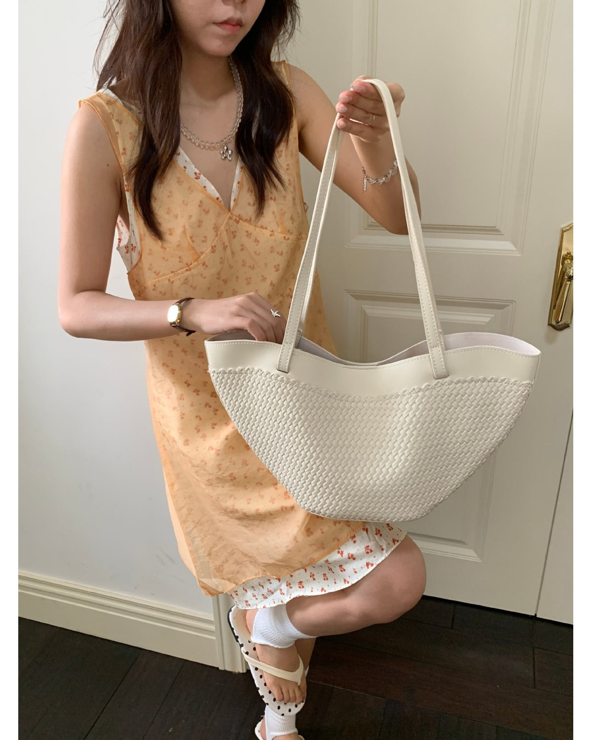 Borsa a Spalla Intrecciata Bianco Crema - SLK
