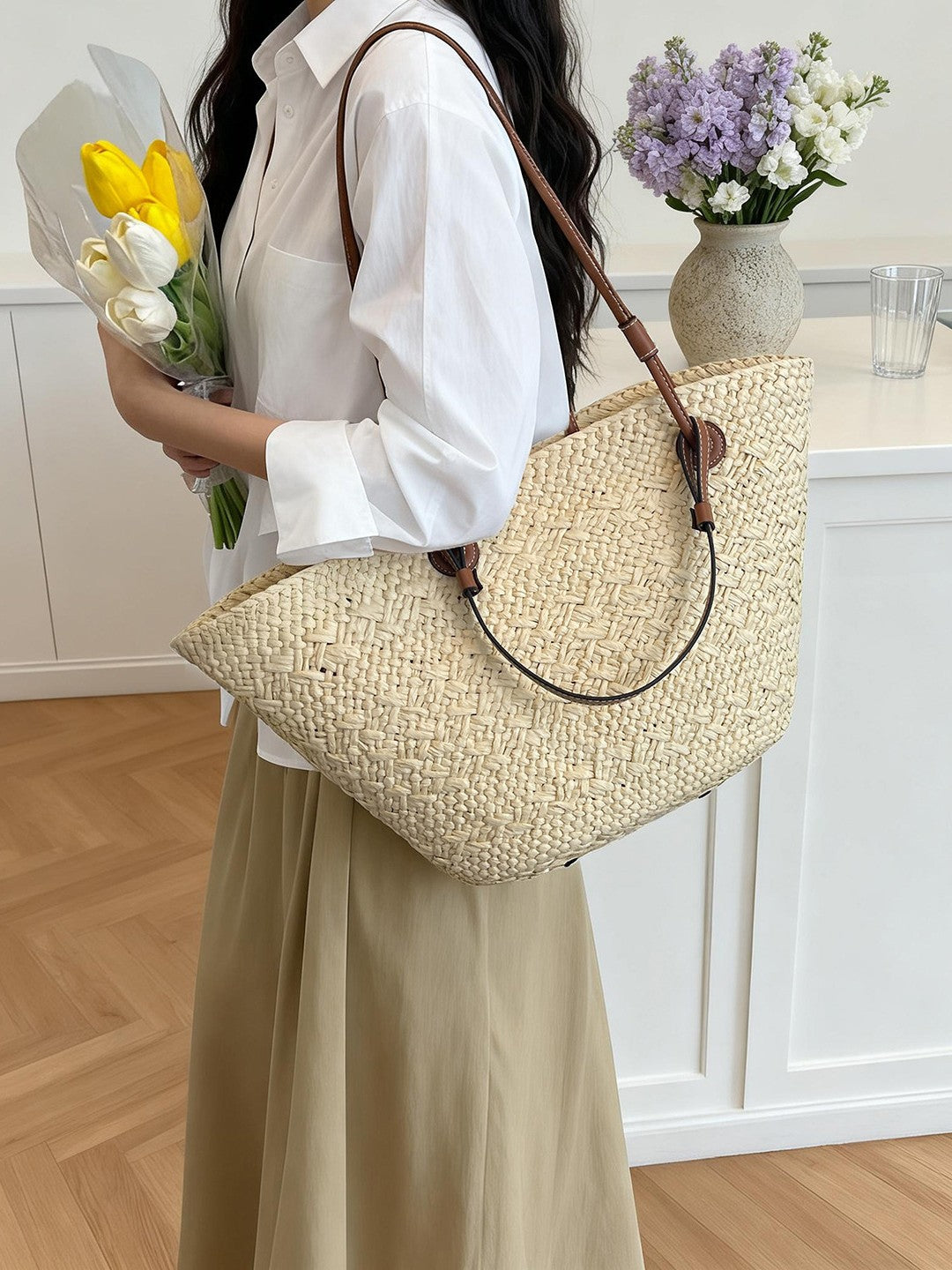Borsa Tote Intrecciata in Raffia - SLK