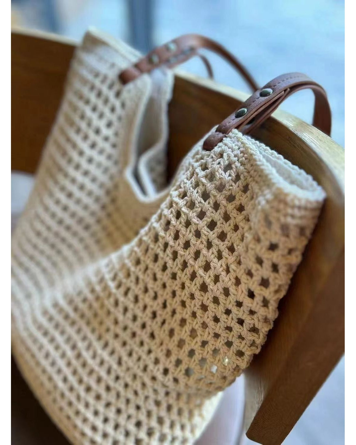 Borsa Tote Traforata in Cotone Intrecciato