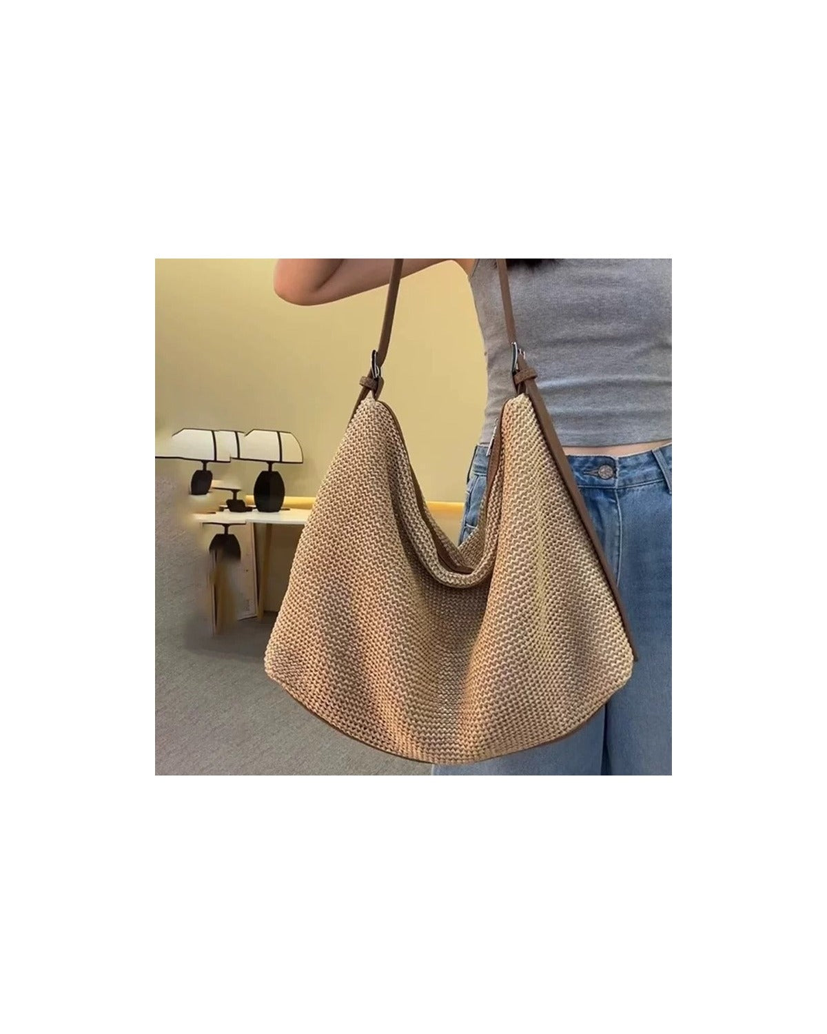 Borsa Khaki Intrecciata con Tracolla