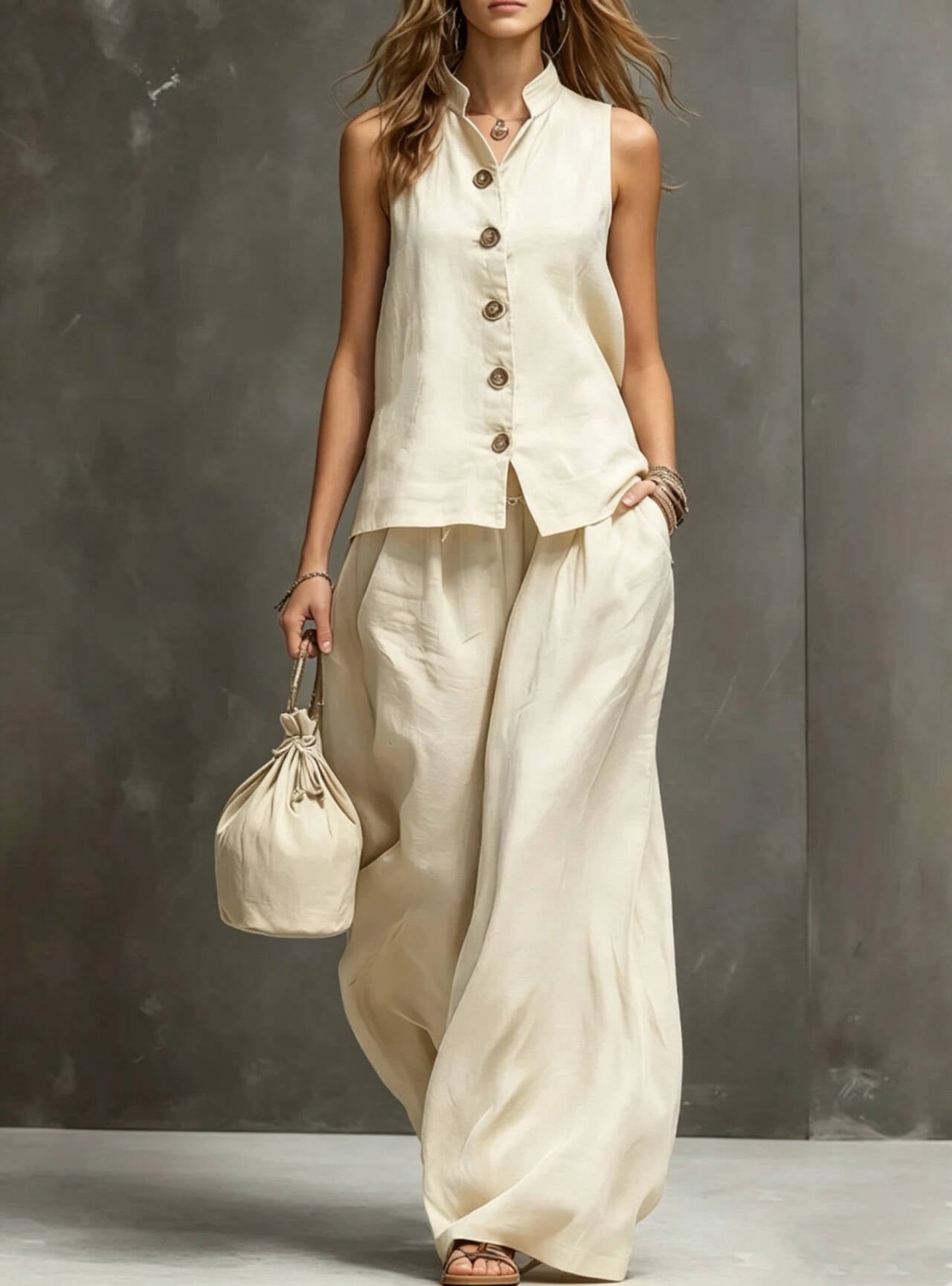 Completo Gilet Azzurro e Pantaloni Ampi - Azzurro