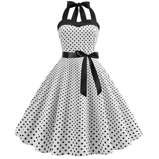 Abito a pois con scollo halter - Bianco