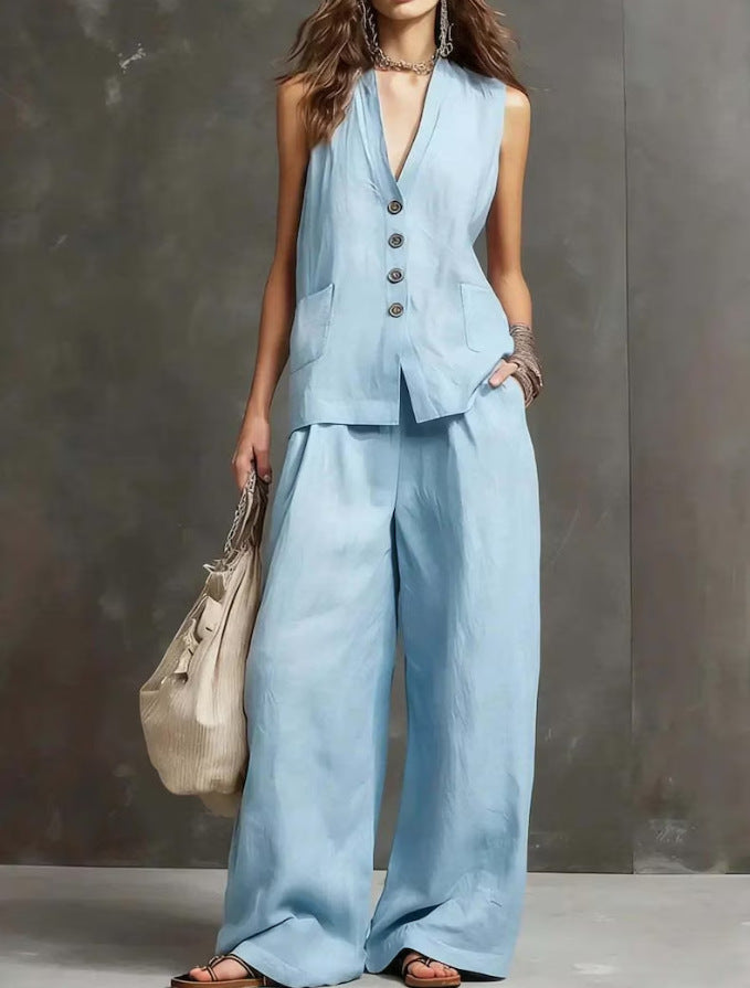 Completo Gilet Scuro e Pantaloni Palazzo