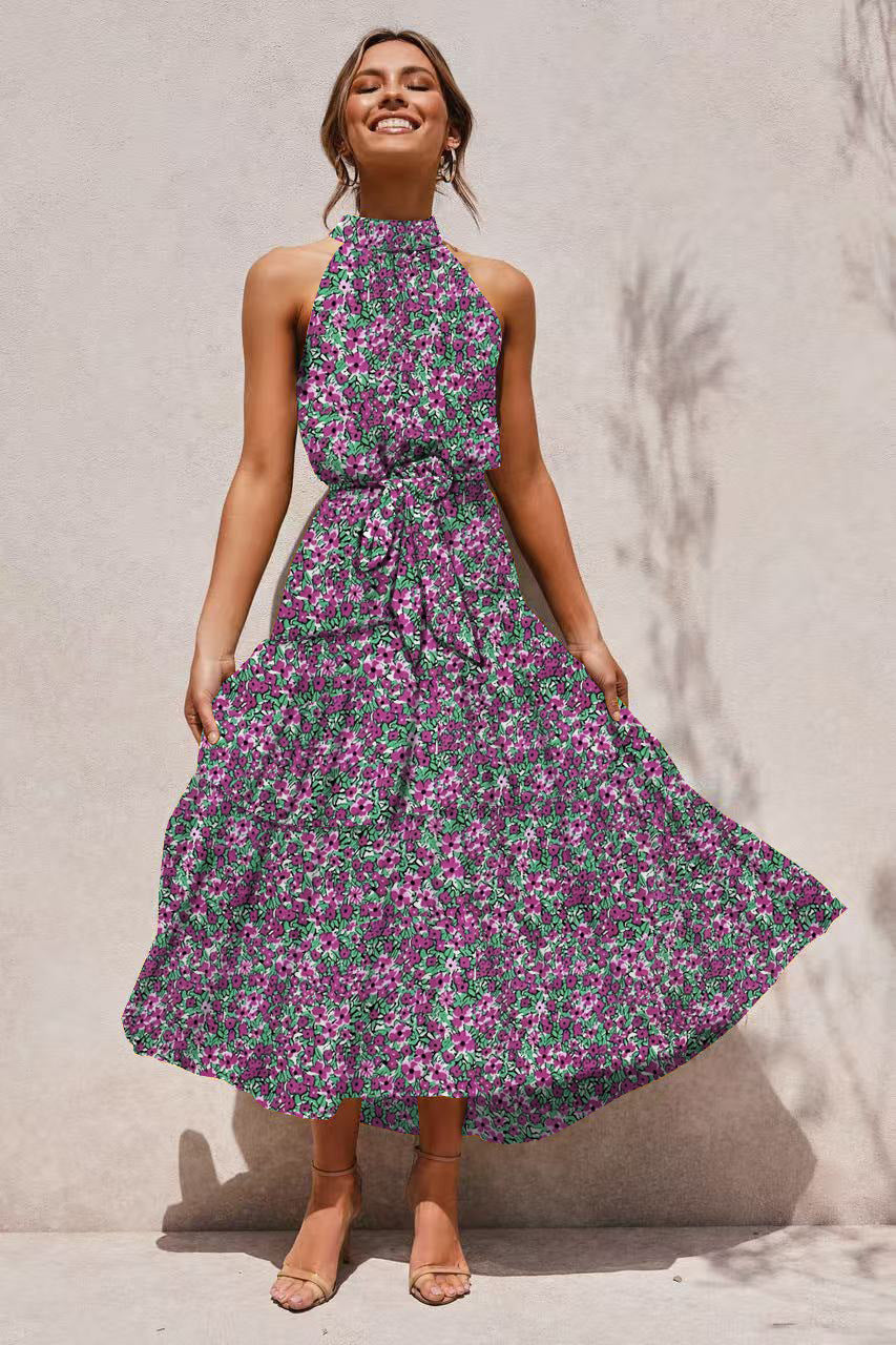 Abito Halter Floreale Estate - Verde viola