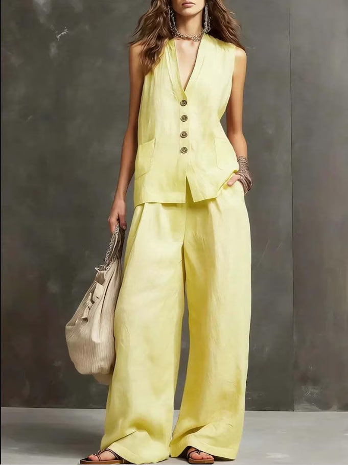 Completo Gilet Scuro e Pantaloni Palazzo