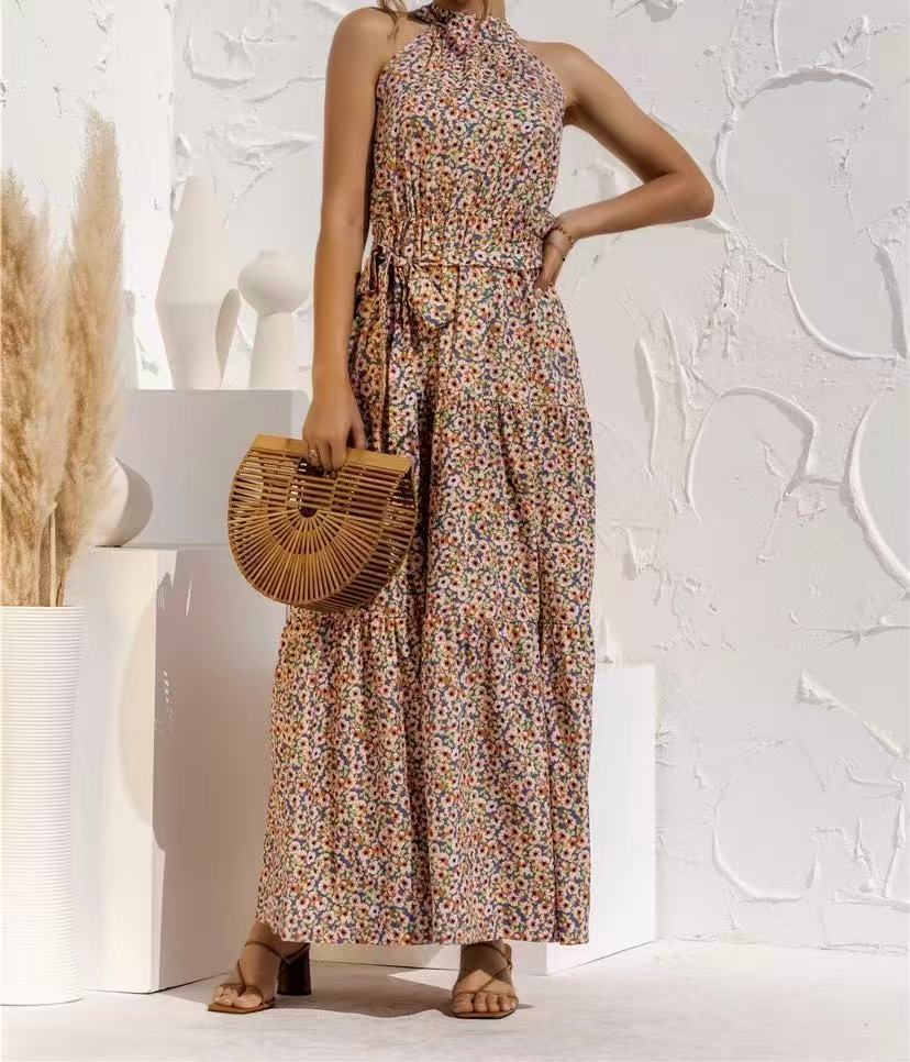 Abito Halter Floreale Estate - Pois beige