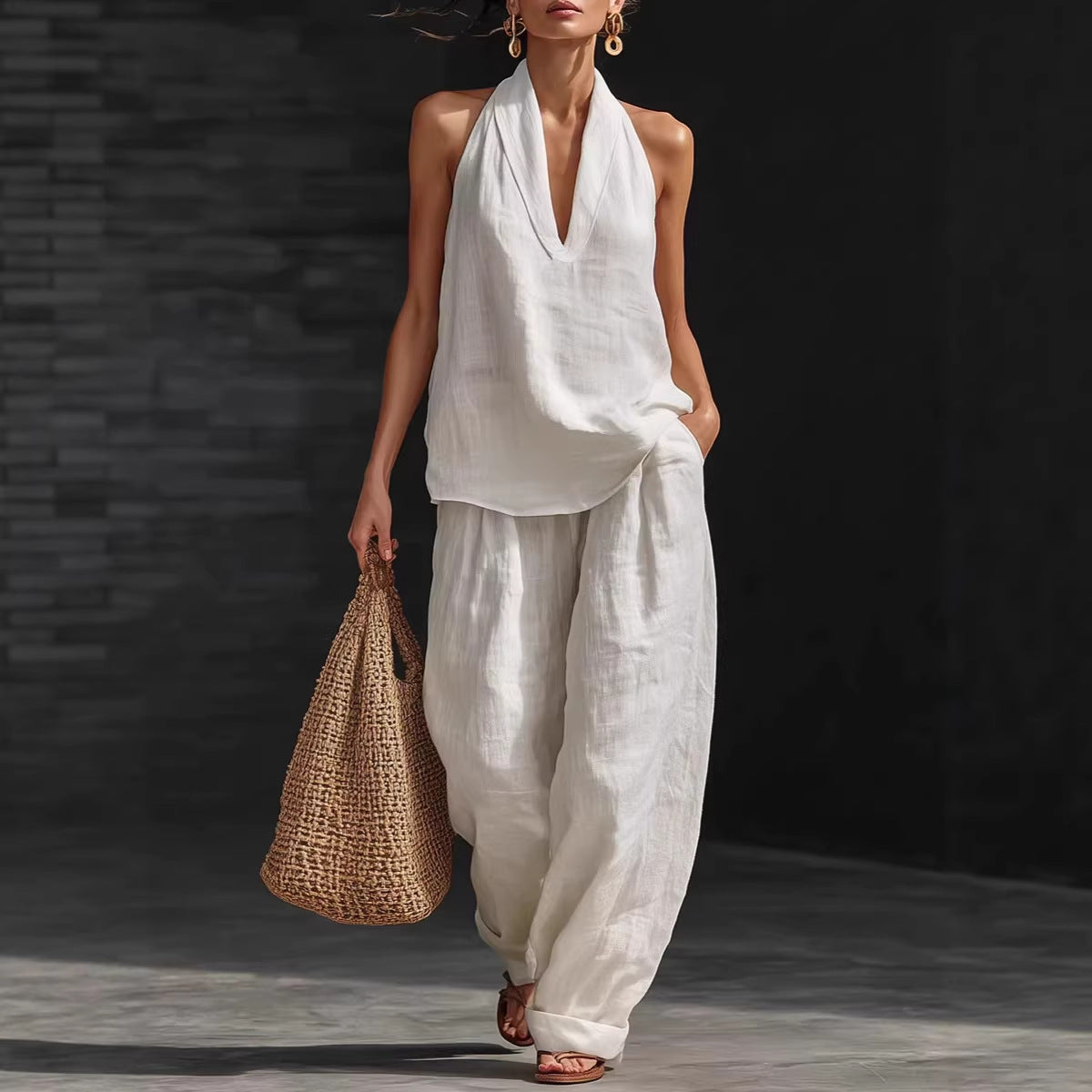 Completo resort avorio con top halter