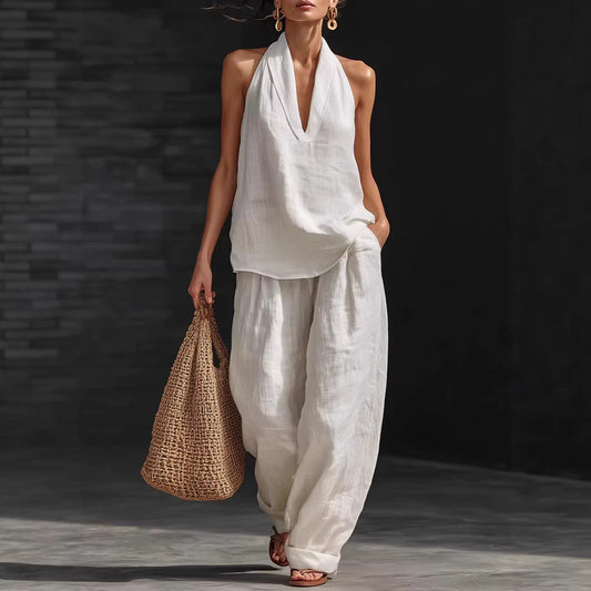 Completo resort avorio con top halter