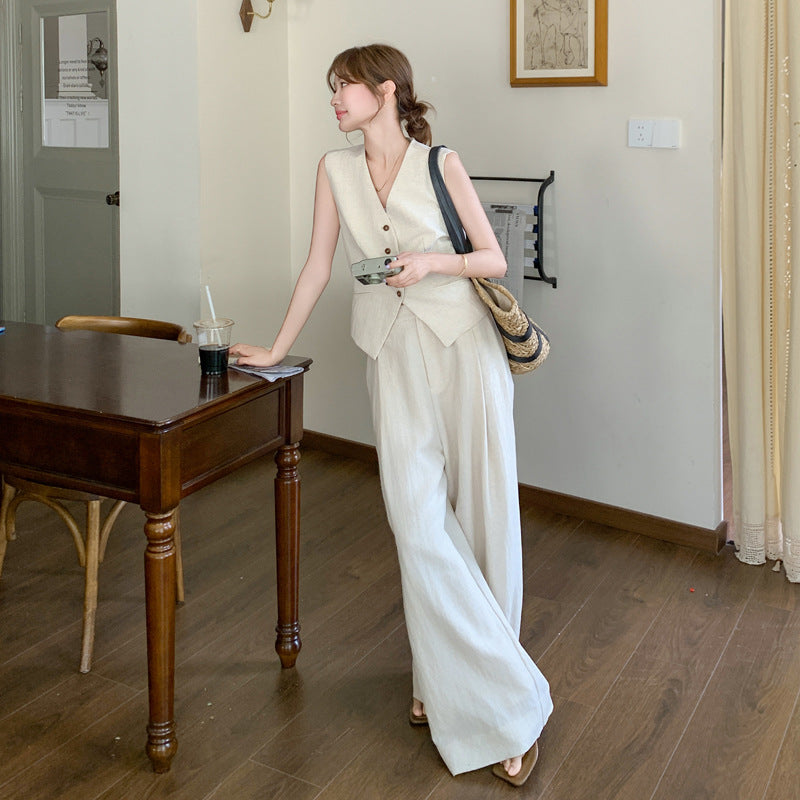 Completo Gilet V e Pantaloni Palazzo Old Money - Nero