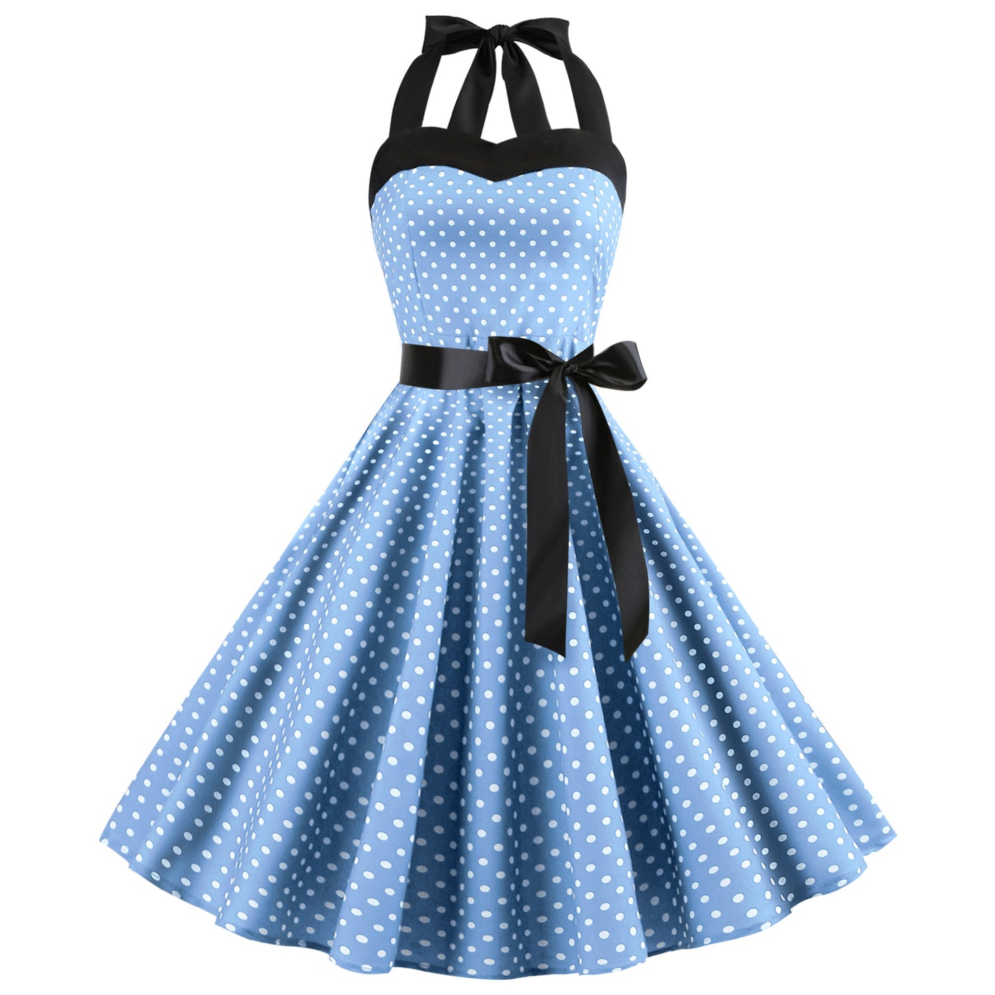 Abito a pois con scollo halter - Azzurro chiaro