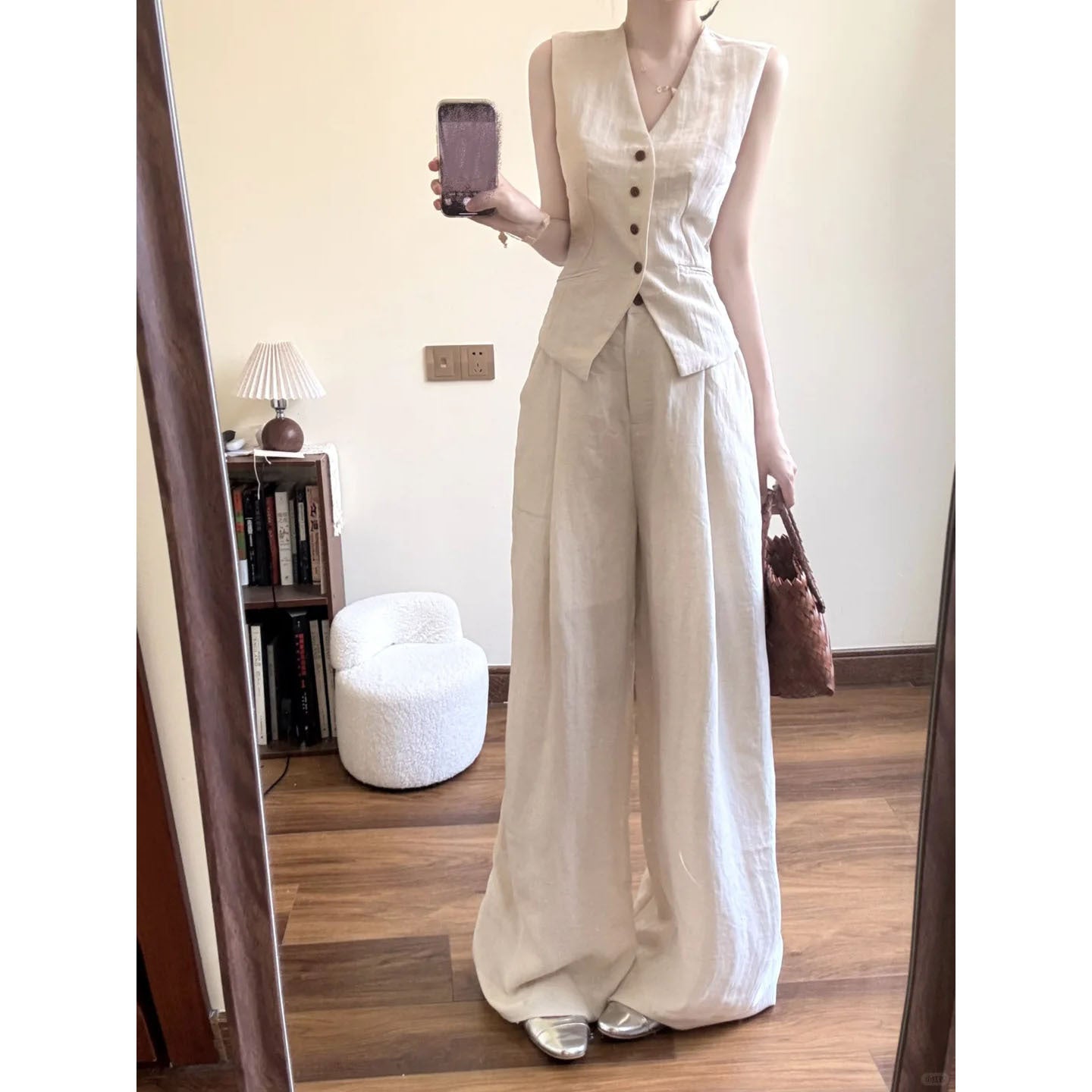 Completo Gilet Minimal e Pantaloni Palazzo - Bianco