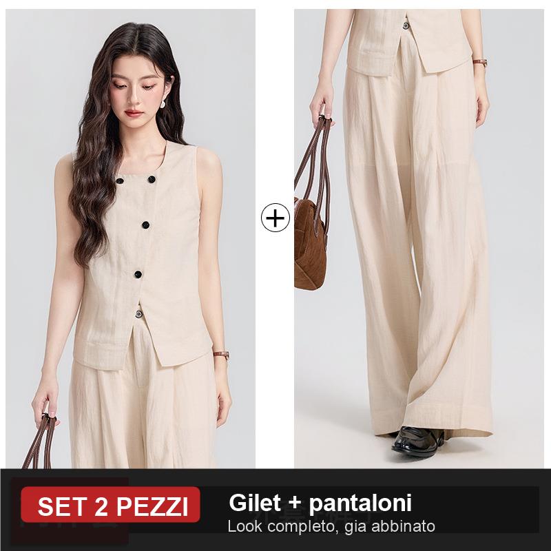 Completo Gilet Pulito e Pantaloni Ampi Avena