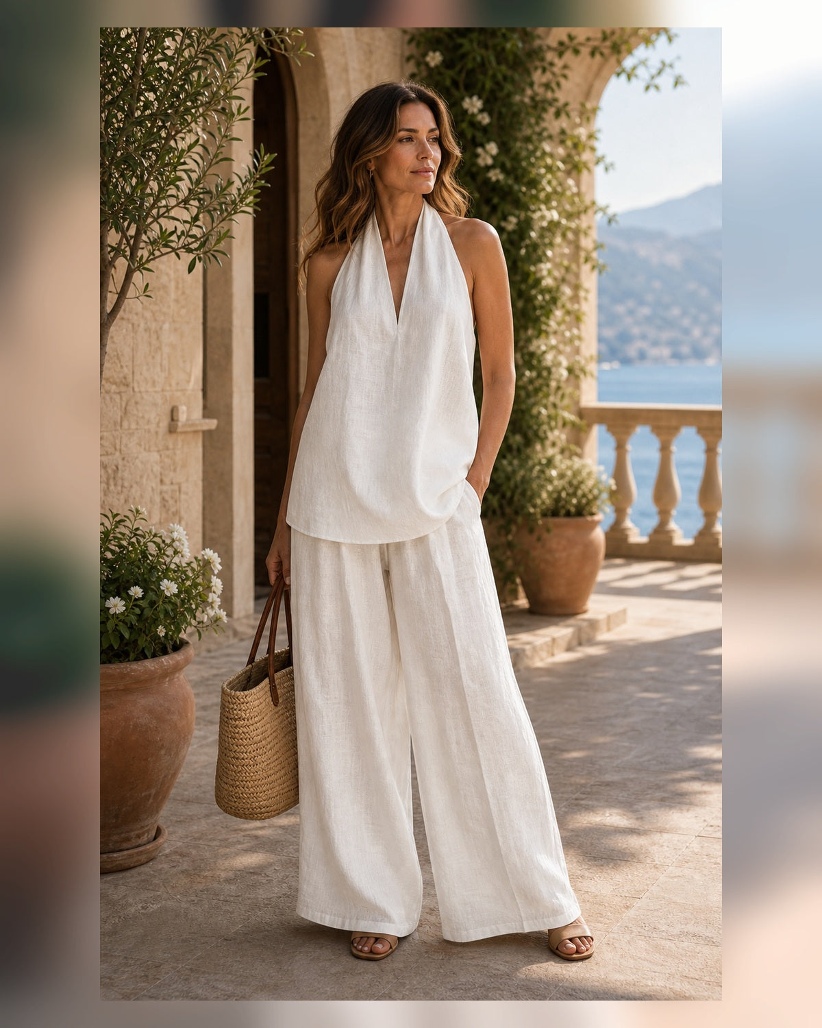 Completo Resort Avorio con Top Halter - Avorio, look resort elegante