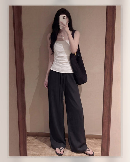 Pantaloni Palazzo Effetto Lino Regular - look nero