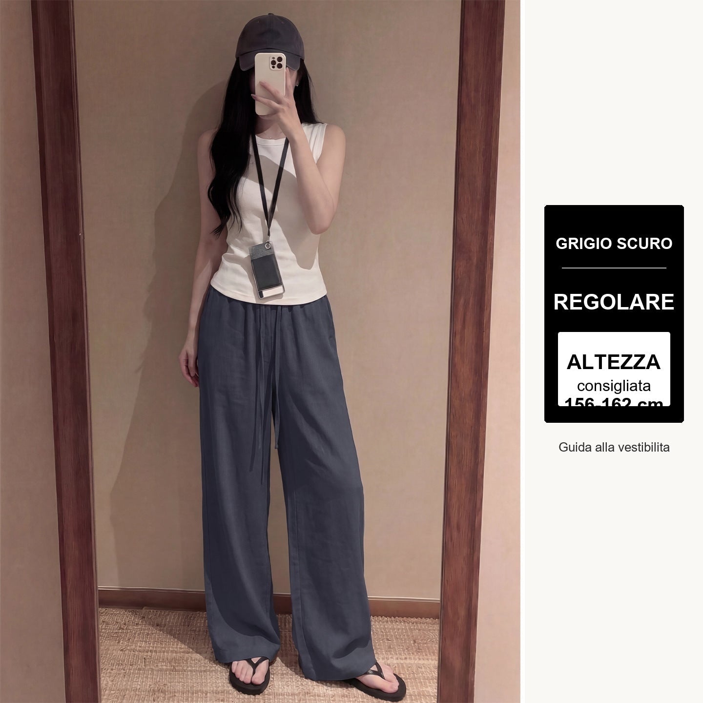 Pantaloni palazzo effetto lino - Grigio scuro - regolare - guida altezza