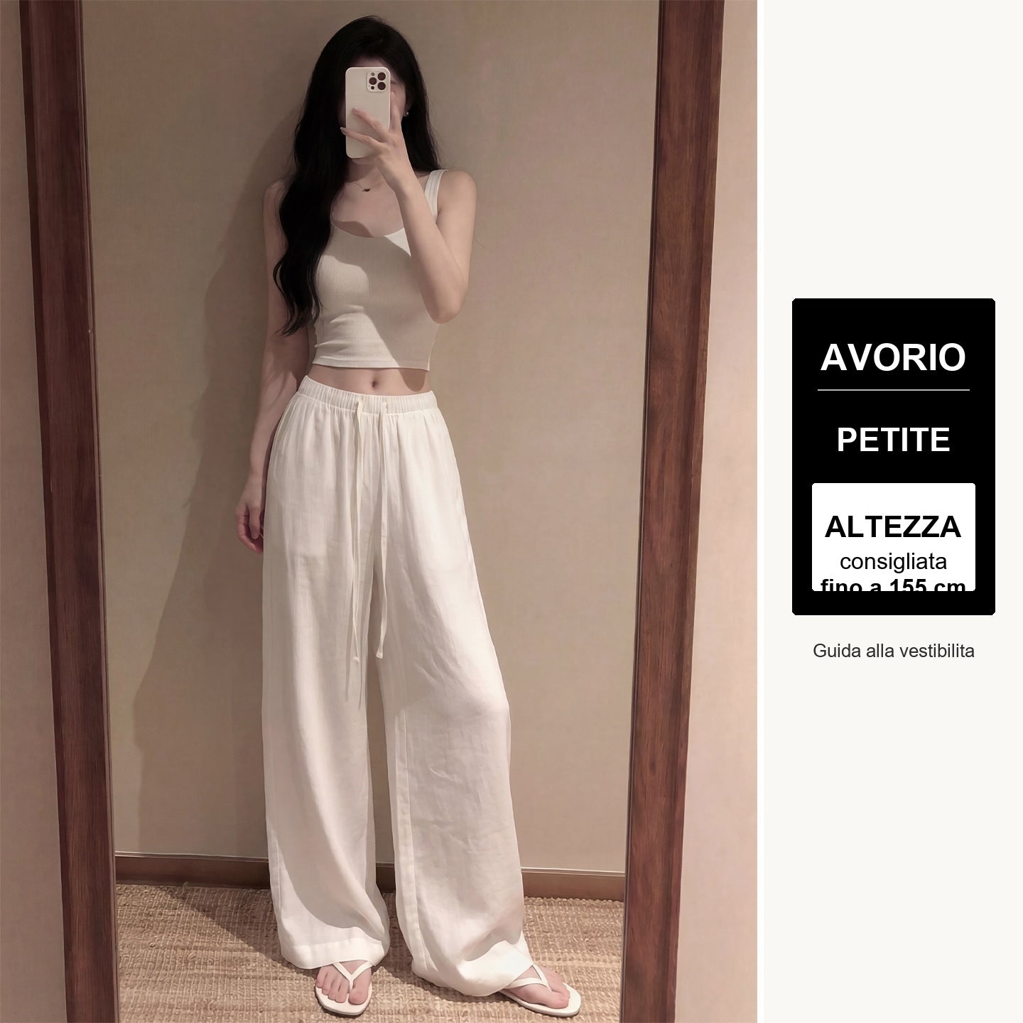 Pantaloni palazzo effetto lino - Avorio - petite - guida altezza