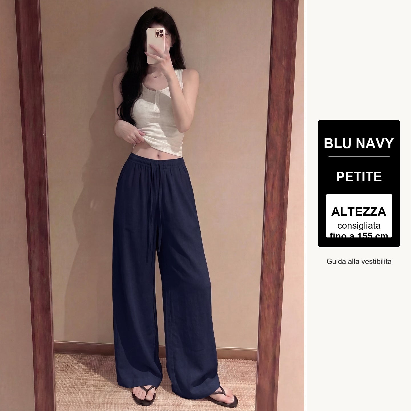 Pantaloni palazzo effetto lino - Blu navy - petite - guida altezza