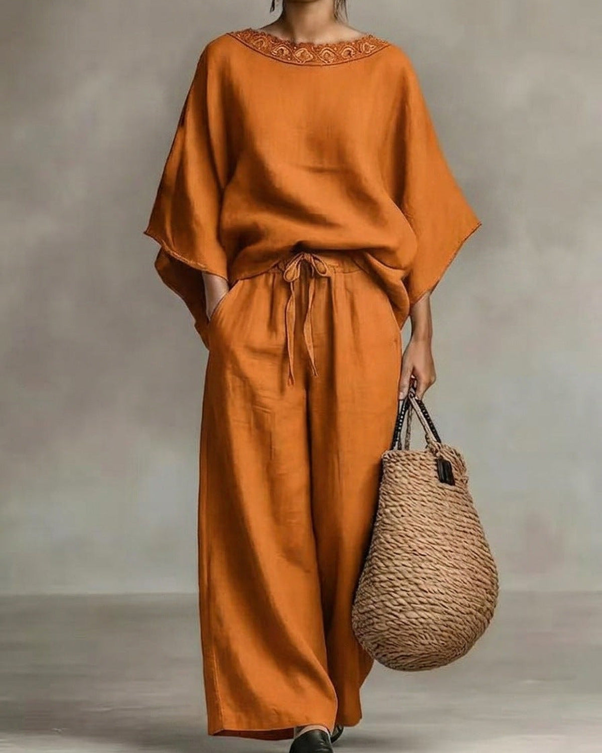 Completo Estivo Effetto Lino - Arancio rosso