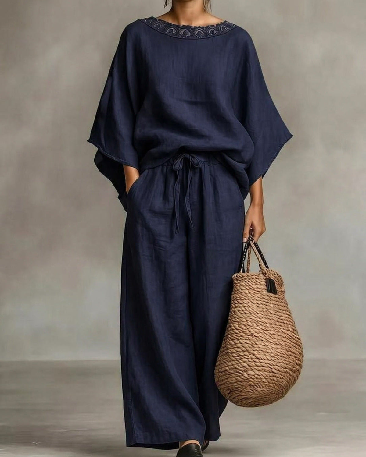 Completo Estivo Effetto Lino - Blu navy