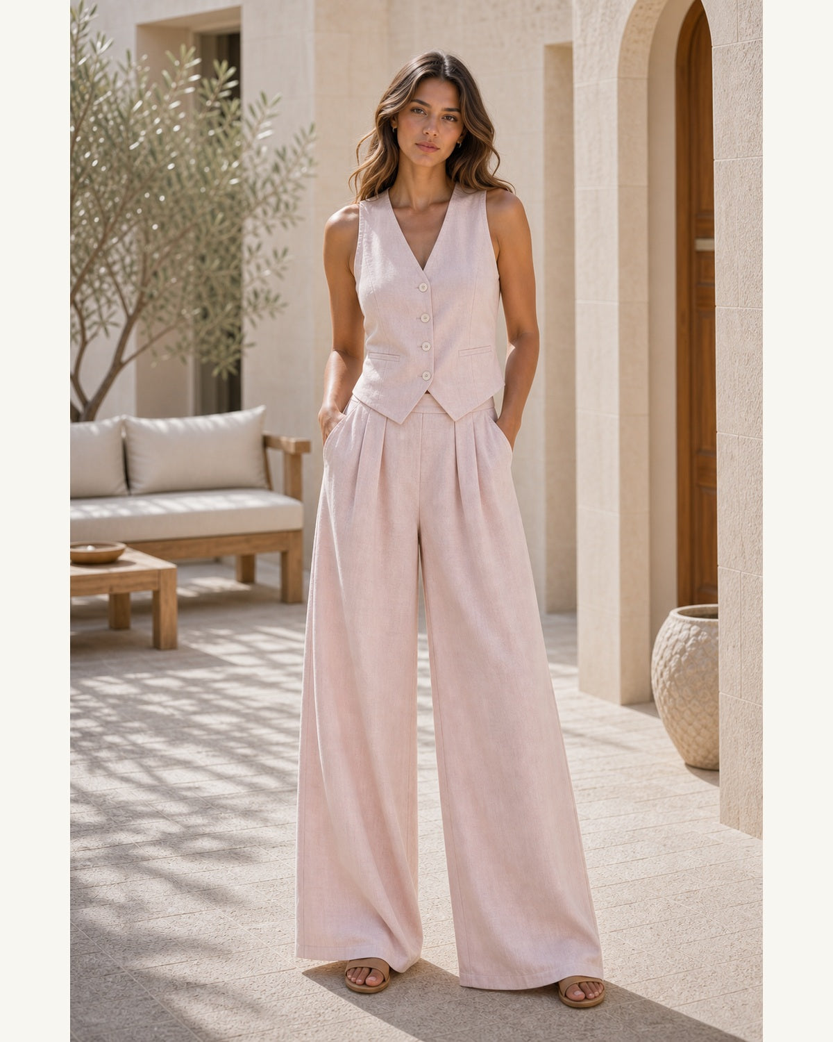 Completo Gilet con Pantaloni Palazzo - Rosa