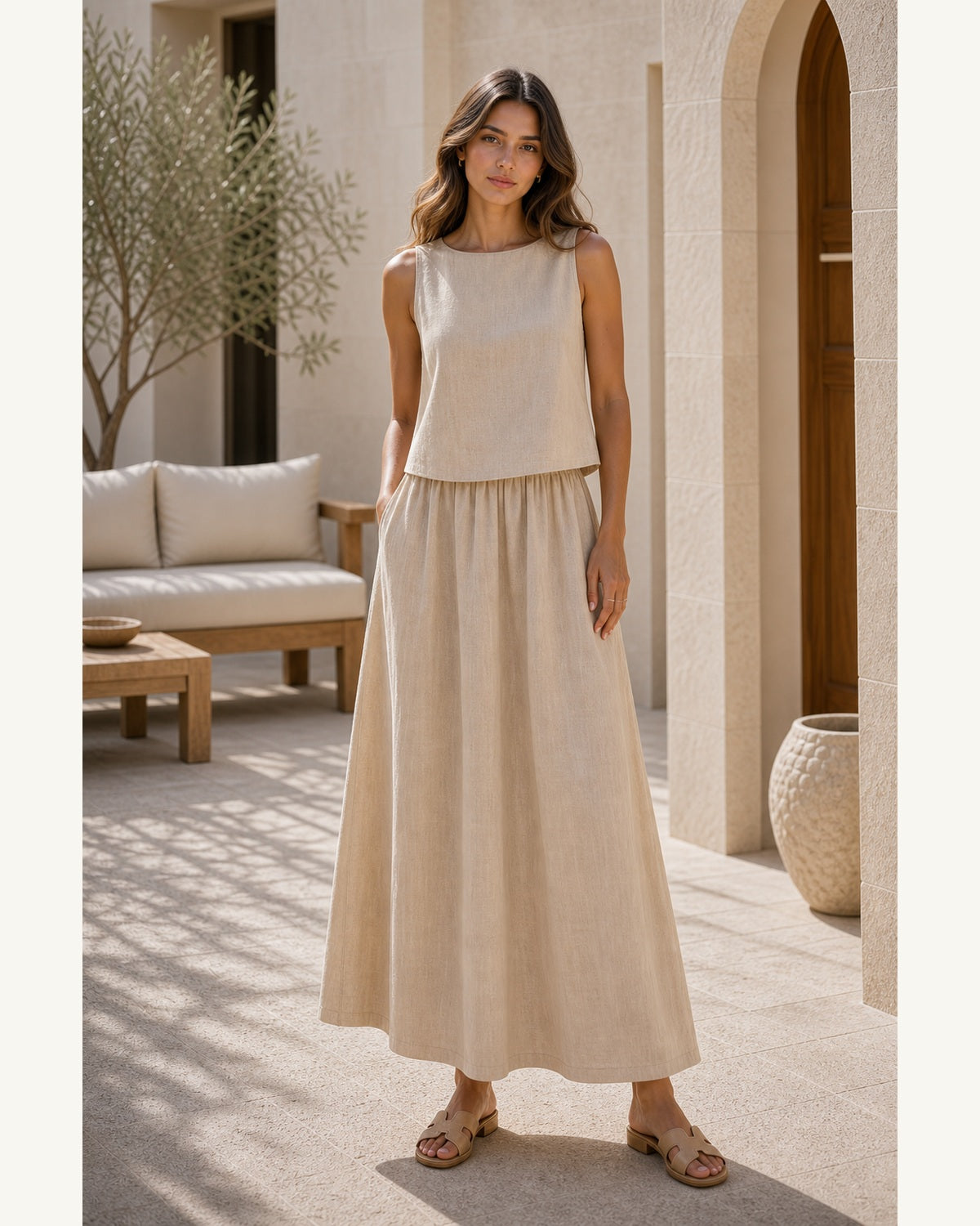 Completo Top e Gonna Estivo - Beige