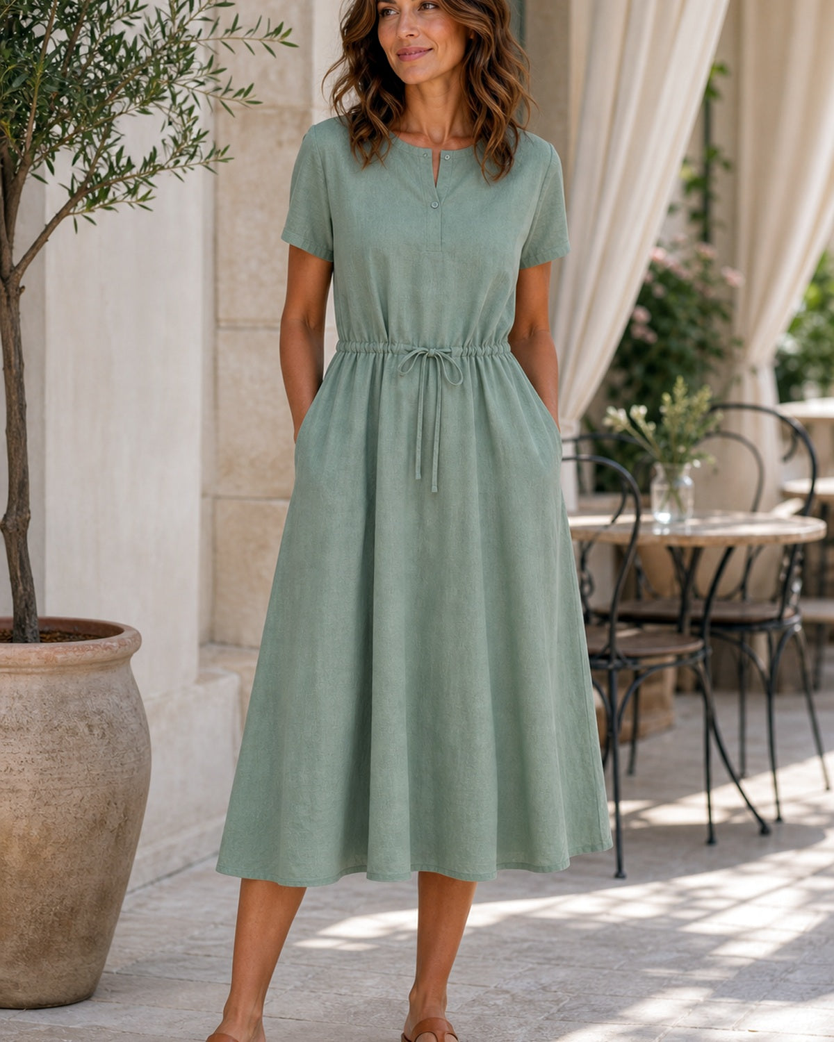 Abito Midi Estivo con Linea Elegante - Verde, look estate elegante