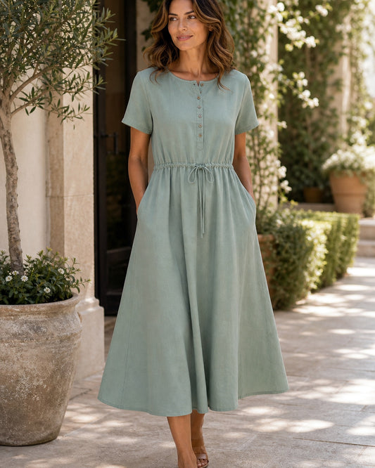 Abito Midi Estivo con Linea Elegante - Verde salvia, look estate elegante